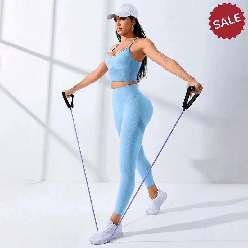 2Pcs Women's Yoga Fitness Set Seamless Breathable Activewear Sexy Sports Bra Top High-Waisted Leggings Set