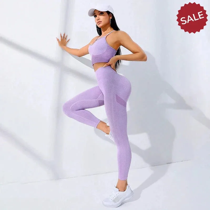 2Pcs Women's Yoga Fitness Set Seamless Breathable Activewear Sexy Sports Bra Top High-Waisted Leggings Set