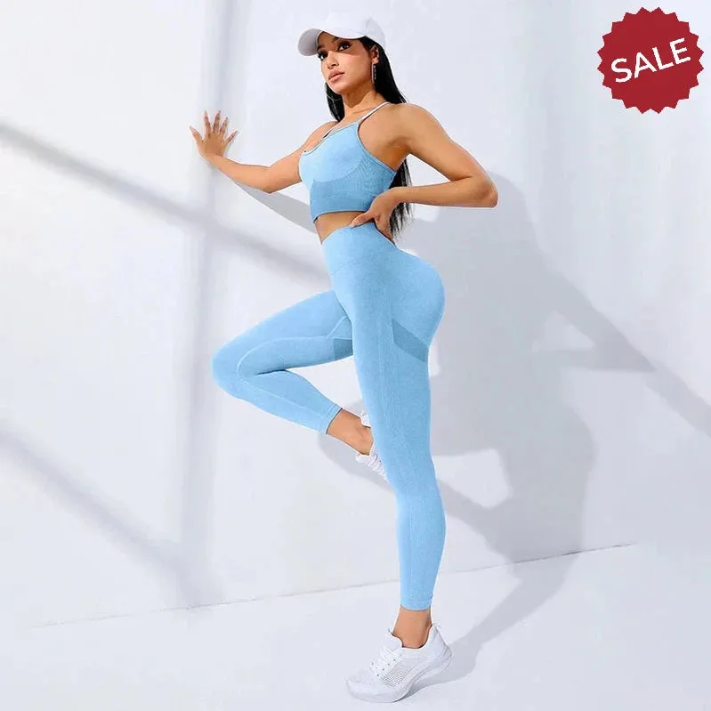 2Pcs Women's Yoga Fitness Set Seamless Breathable Activewear Sexy Sports Bra Top High-Waisted Leggings Set