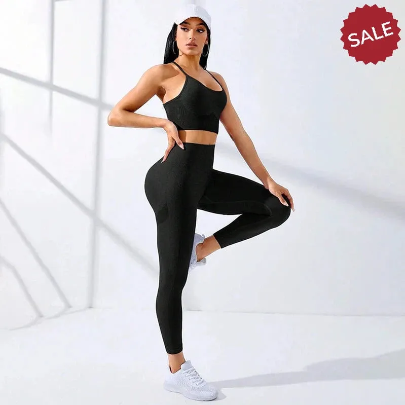 2Pcs Women's Yoga Fitness Set Seamless Breathable Activewear Sexy Sports Bra Top High-Waisted Leggings Set
