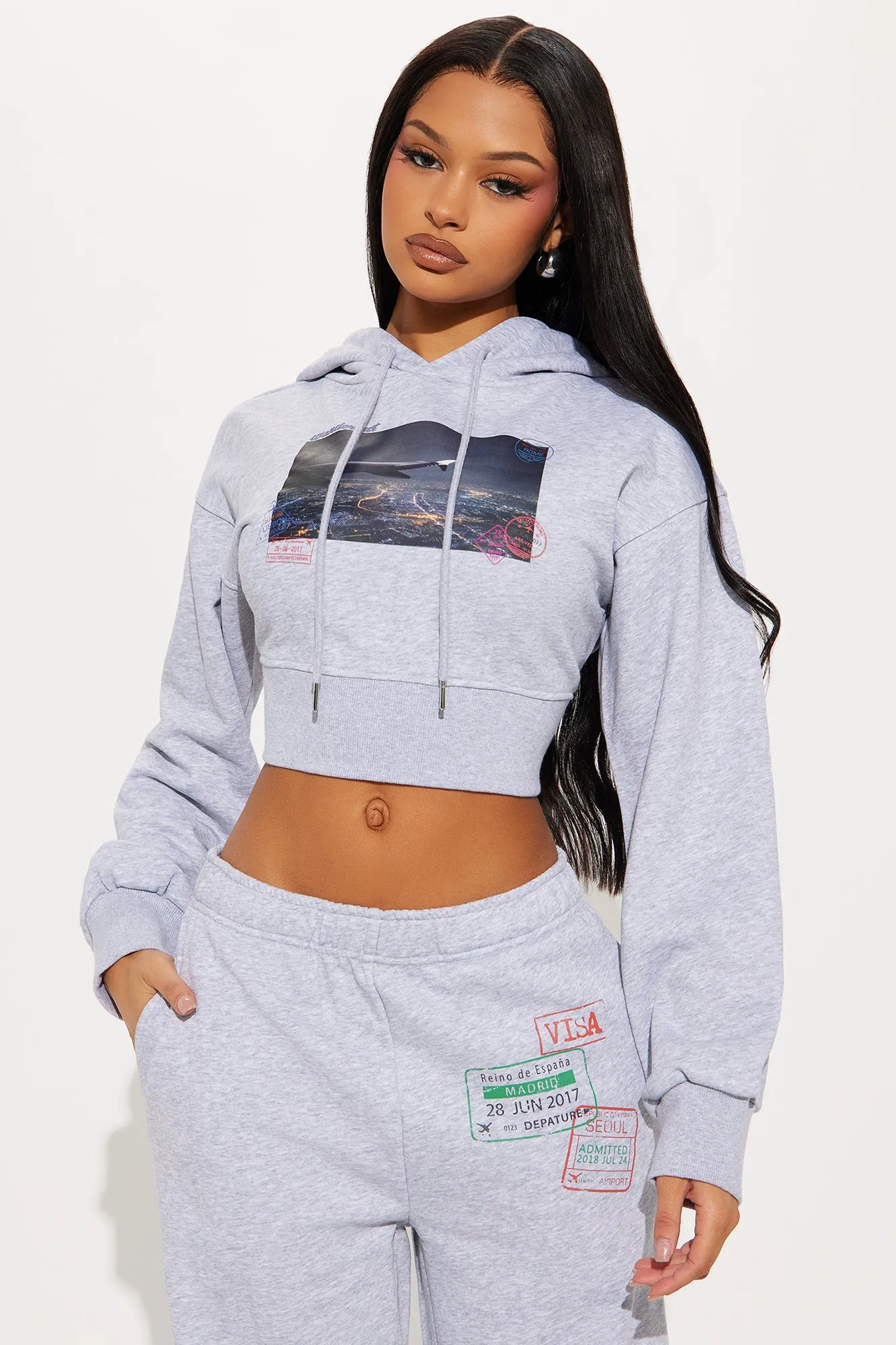 Airport Fit French Terry Pant Set - Heather Grey