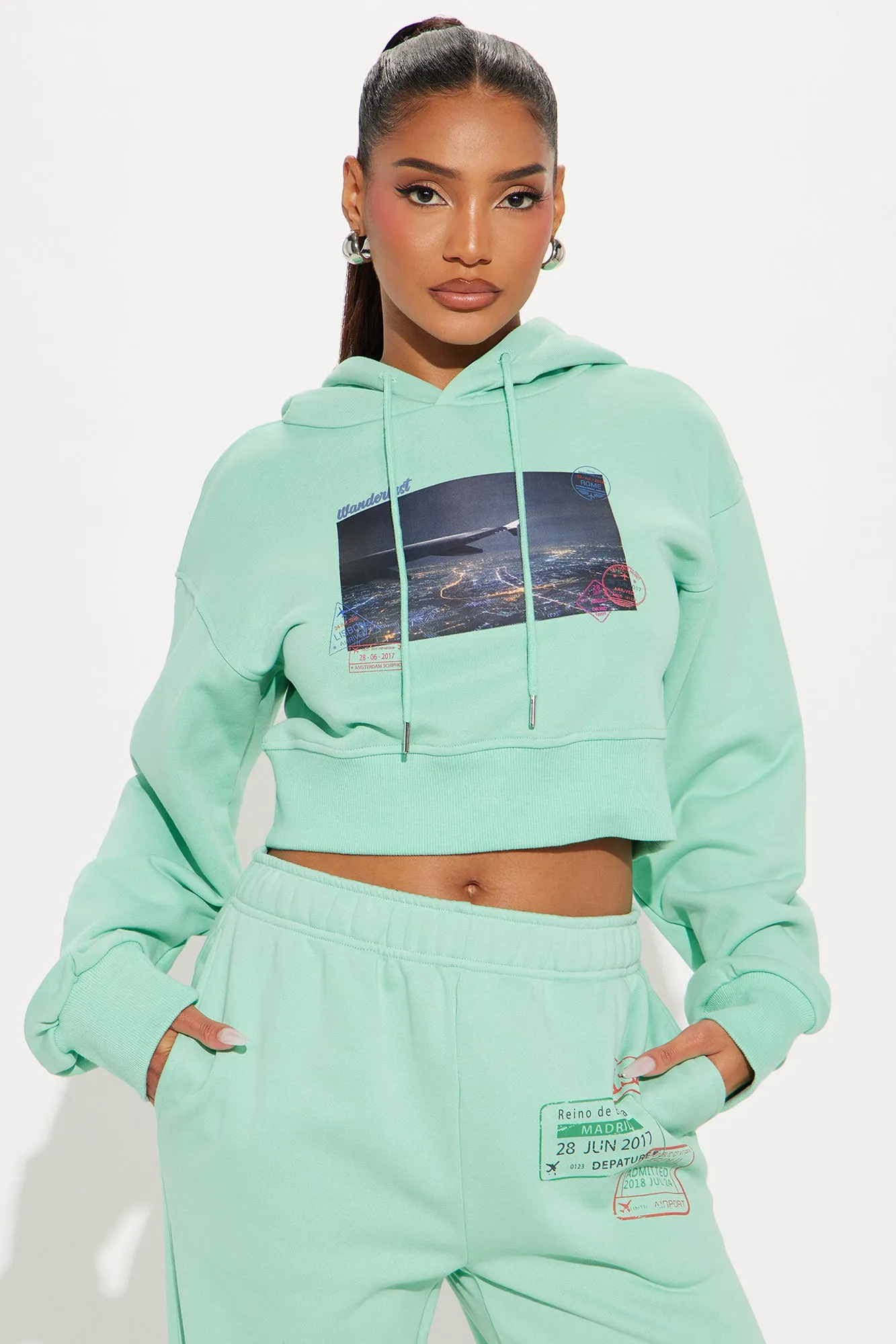 Airport Fit French Terry Pant Set - Mint