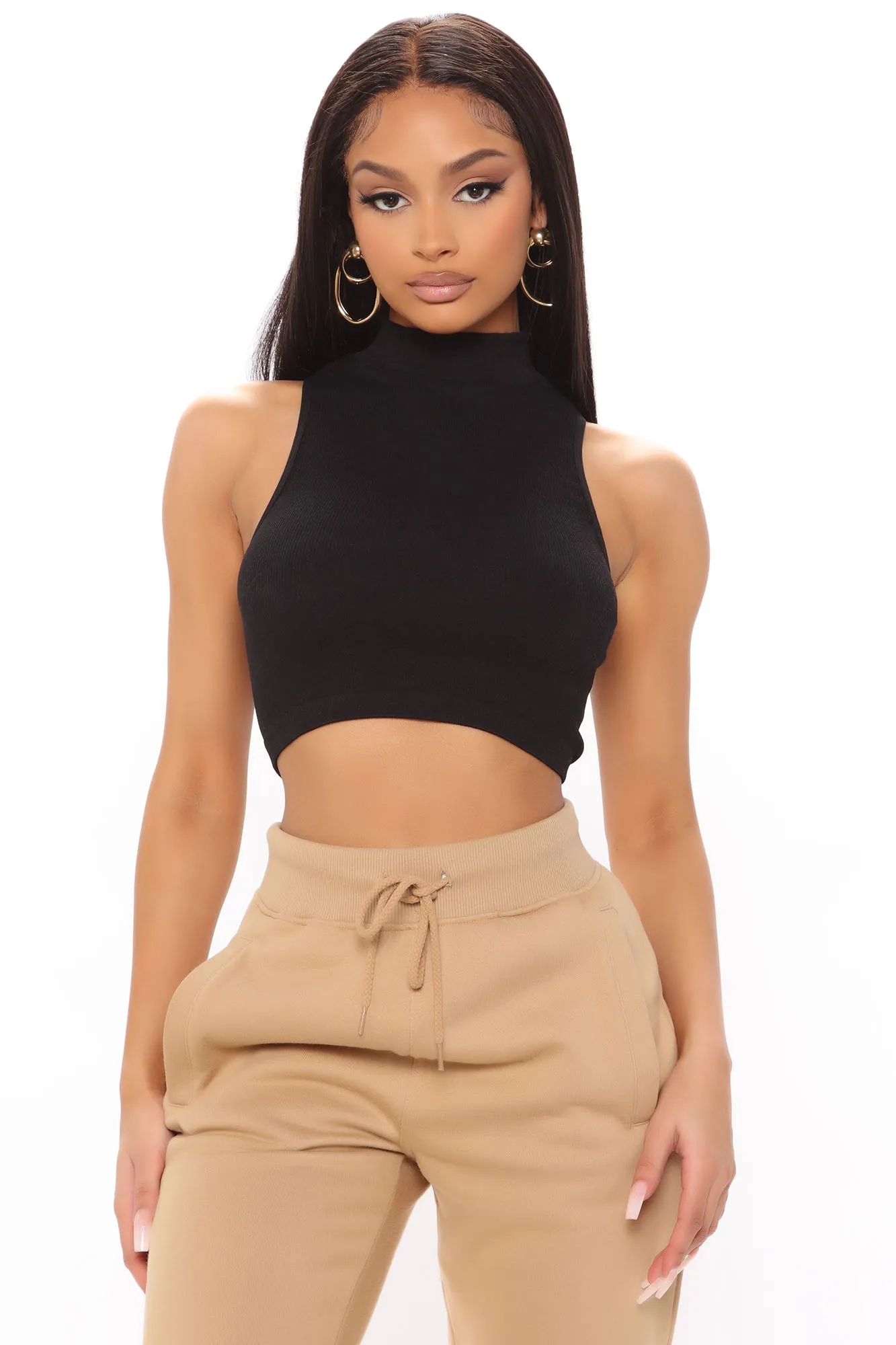 Anabelle Seamless Mock neck Tank - Black