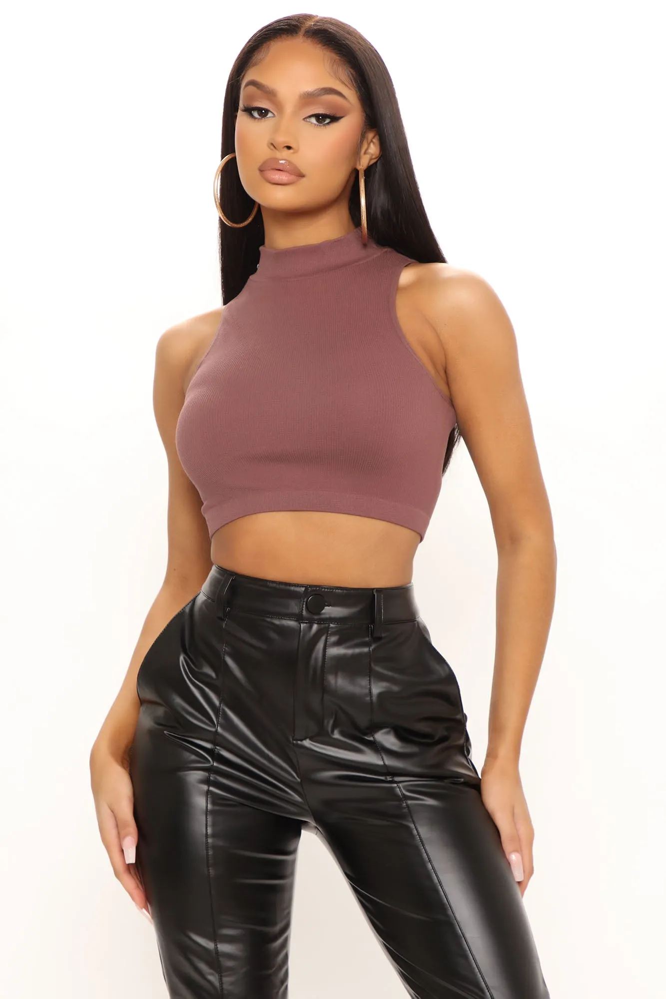 Anabelle Seamless Mock neck Tank - Chocolate
