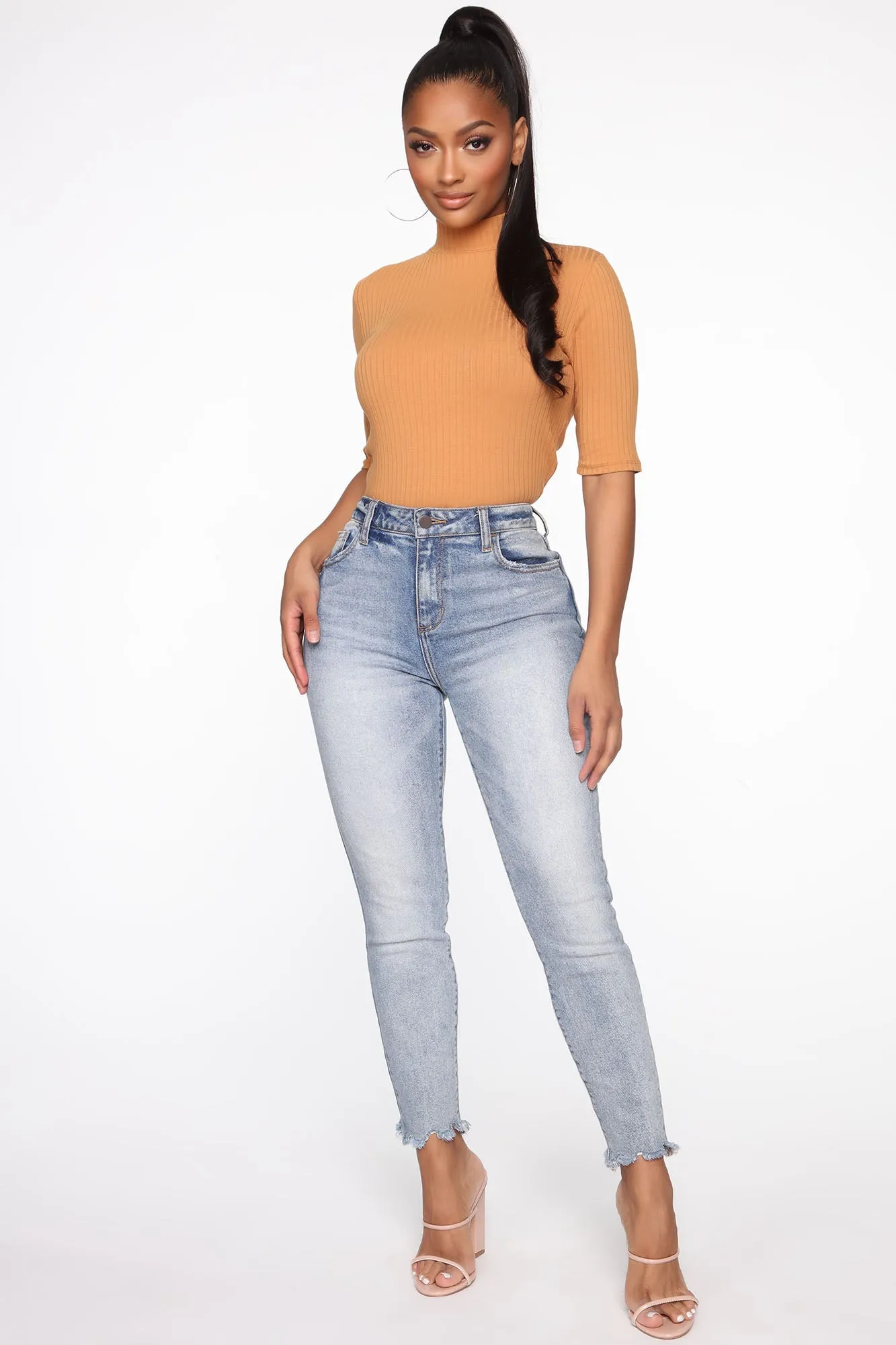 Ansley Mock Neck Short Sleeve Tee - Camel