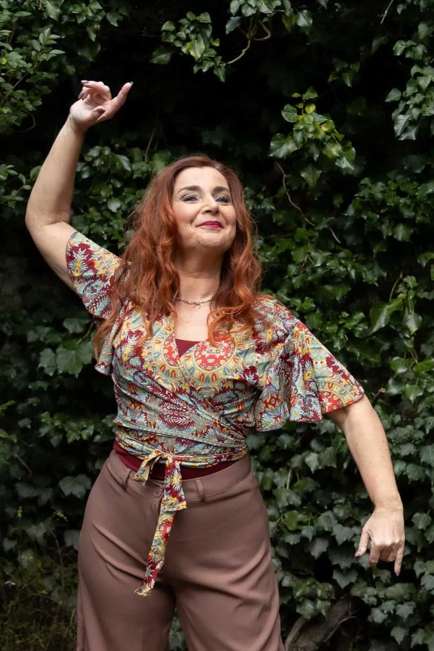Butterfly wrap cardigan - bordeaux- short sleeves- handmade by Tantilly- silkmix