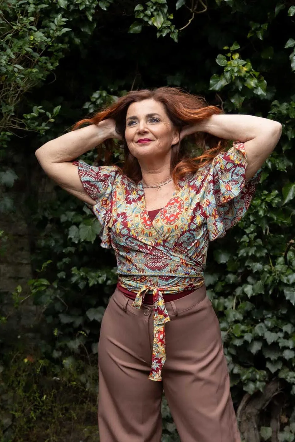 Butterfly wrap cardigan - bordeaux- short sleeves- handmade by Tantilly- silkmix