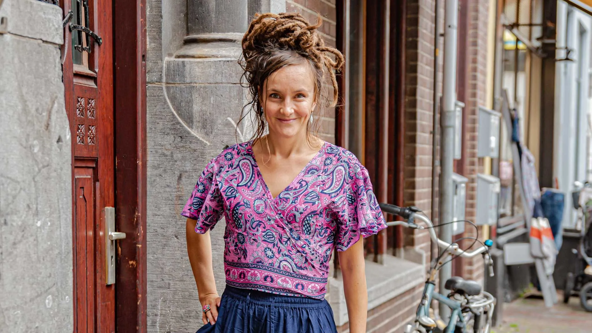 Butterfly wrap cardigan - roze- handgemaakt door Tantilly- zijdemix