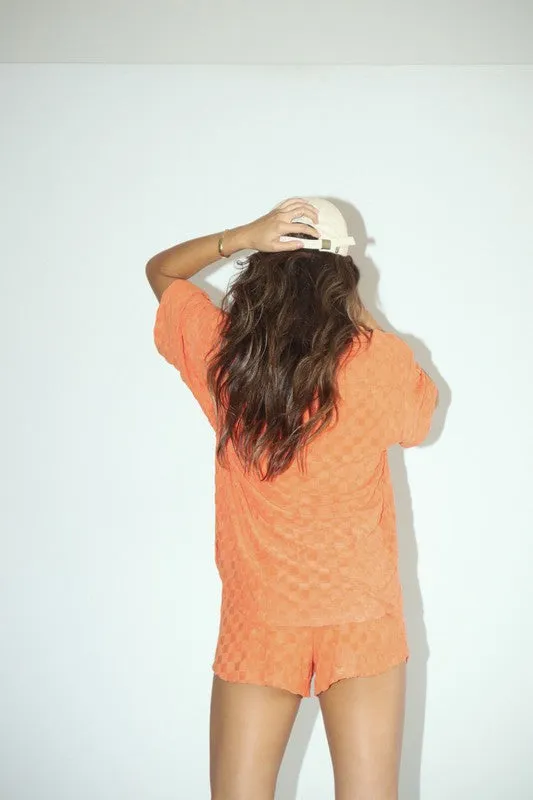 CHECKER TERRY BUTTON UP TOP