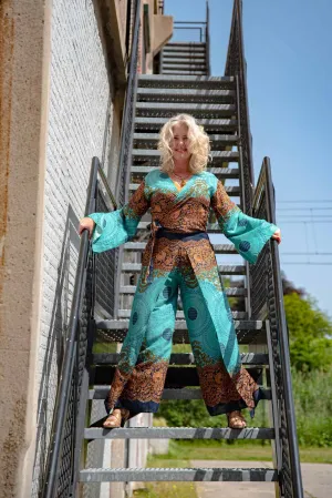 Happy suit- de enige echte- turkoois medina - boho pants & butterfly shirt