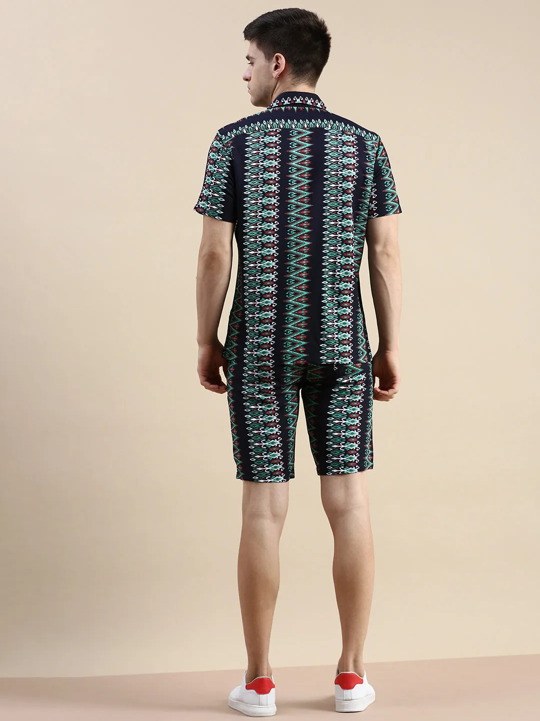 Men Black Abstract Printed Casual Co-Ords