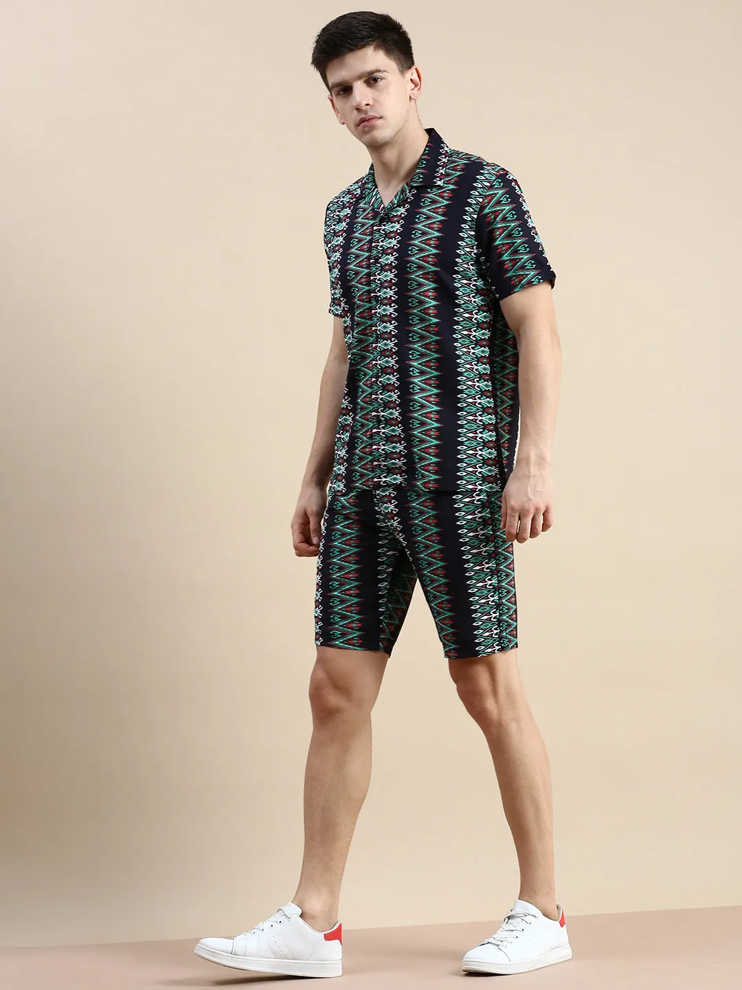 Men Black Abstract Printed Casual Co-Ords