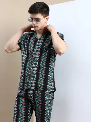 Men Black Abstract Printed Casual Co-Ords