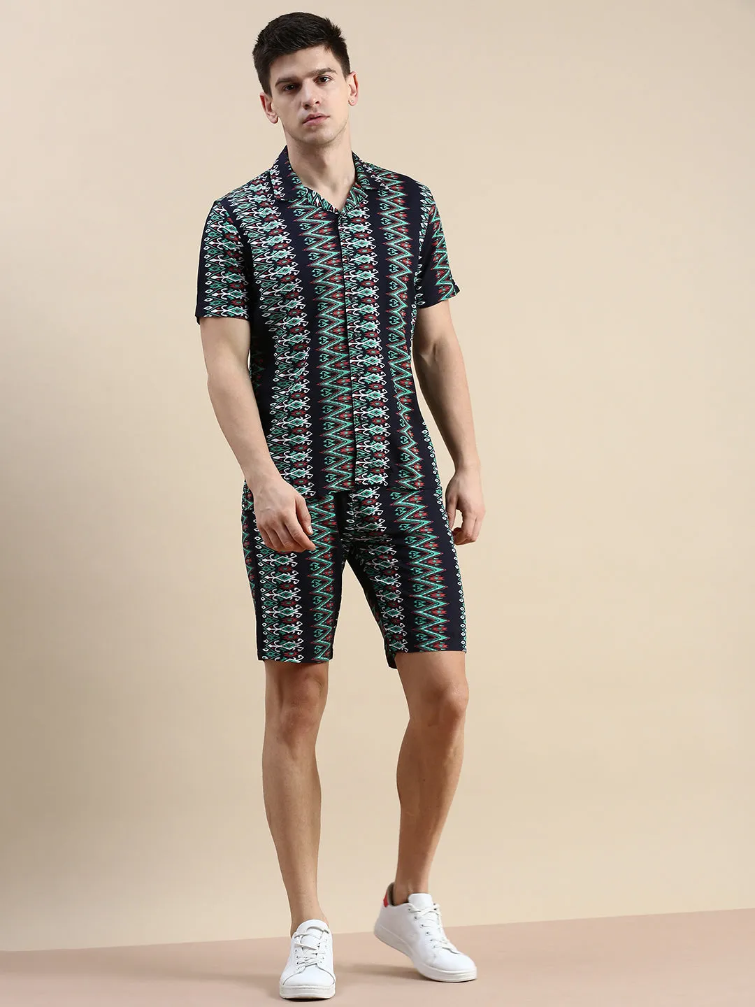Men Black Abstract Printed Casual Co-Ords