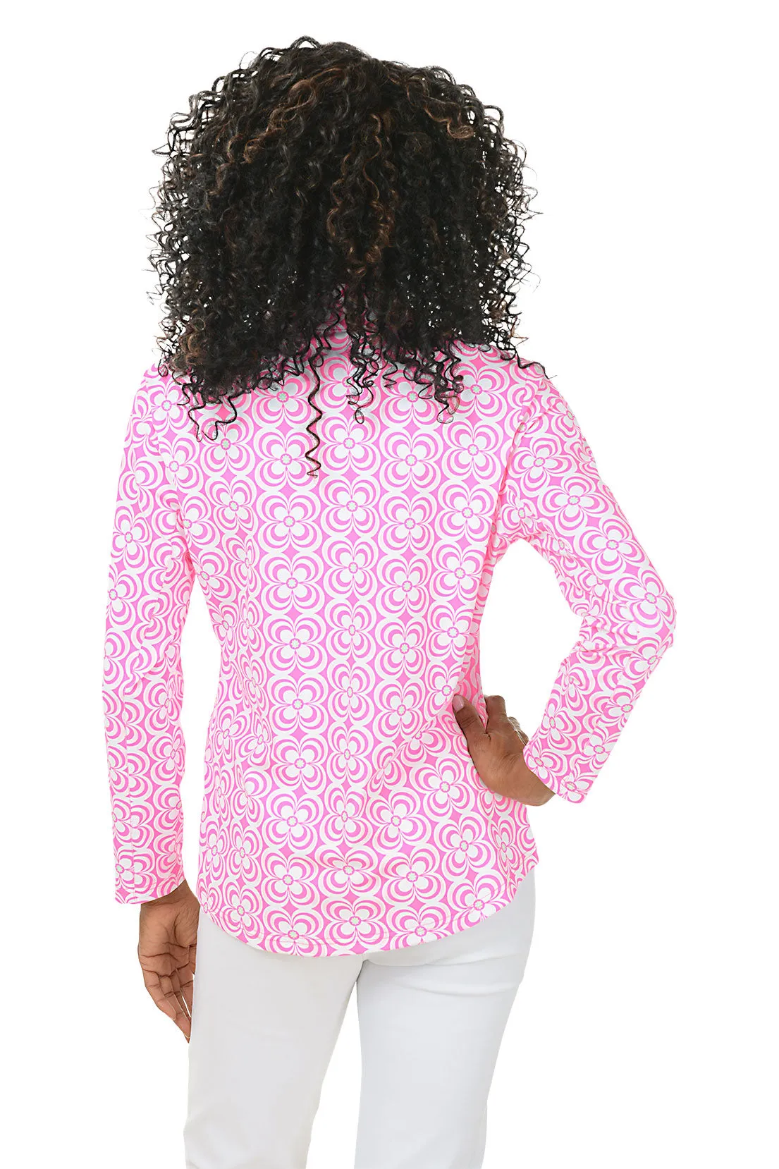 Pink Optical Daisy Mock Neck UPF50  Top