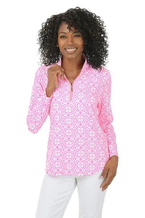 Pink Optical Daisy Mock Neck UPF50  Top