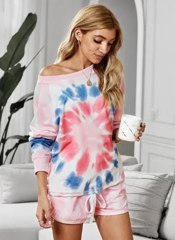 Pink Tie Dye Printed Long Sleeve Lounge Set